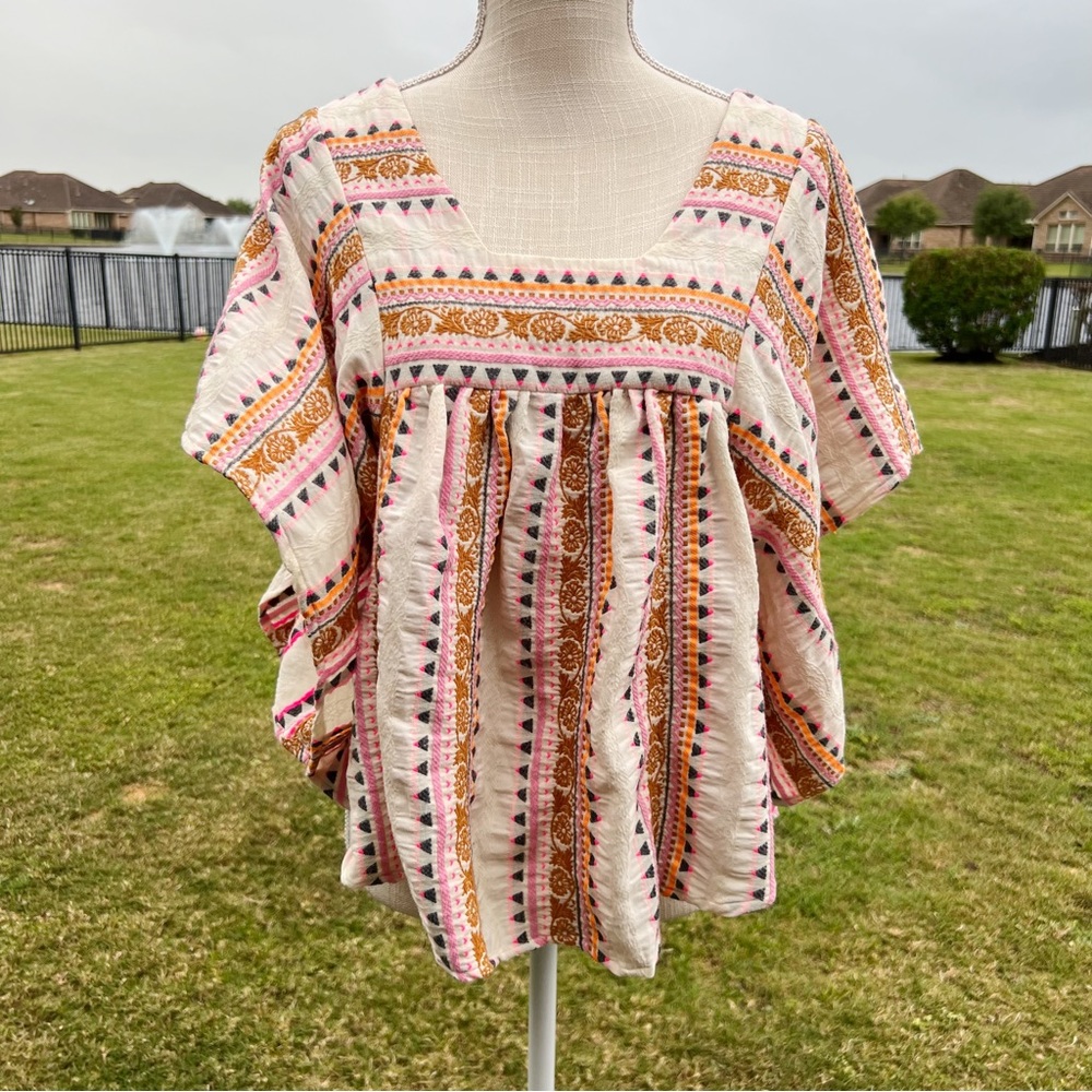 Gaia empowered woman artisan embroidered multicolor top